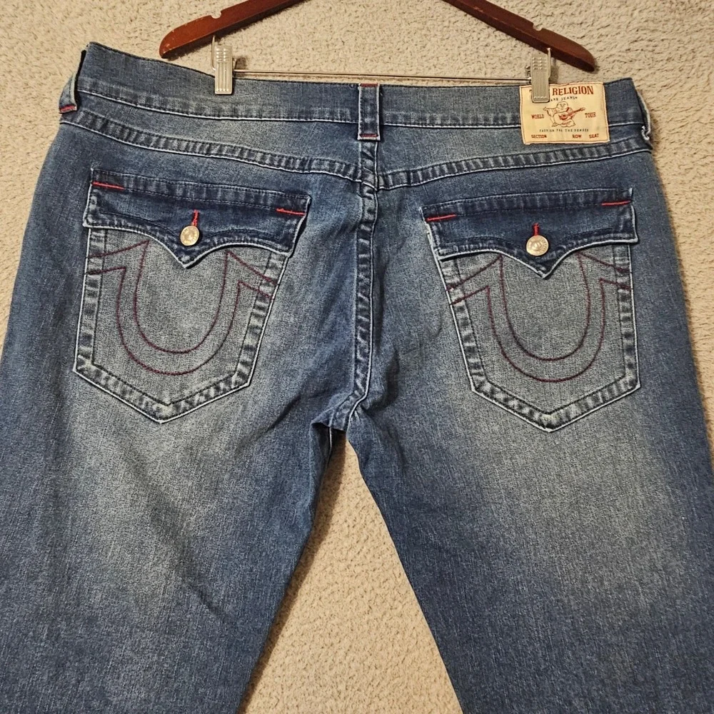 True Religion Rocco Relaxed Skinny Jeans Mens 40 x 32 Wash Blue Denim Stitch
